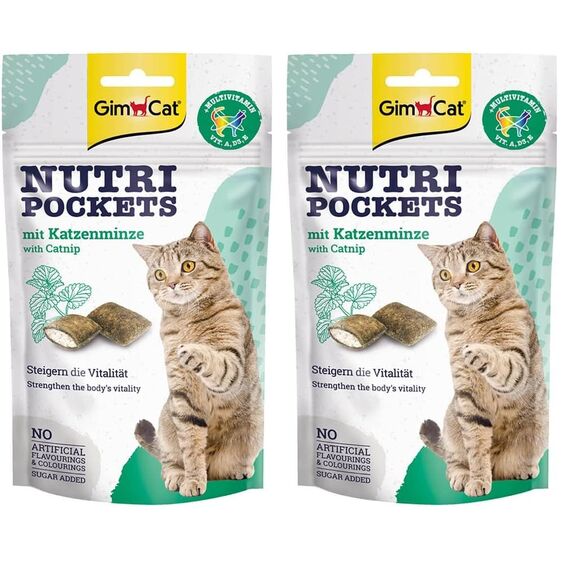 GimCat Nutri Pockets Katzenminze - Knuspriger Katzensnack mit cremiger Füllung und funktionalen Inhaltsstoffen - 1 Beutel (1 x 60 g) (Packung mit 2)