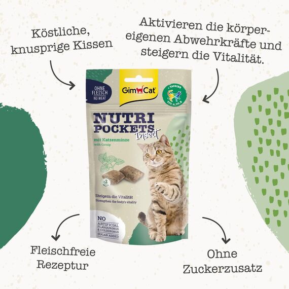 GimCat Nutri Pockets Insekt & Katzenminze - Knuspriger Katzensnack mit funktionalen Inhaltsstoffen - 1 Beutel (1 x 60 g)