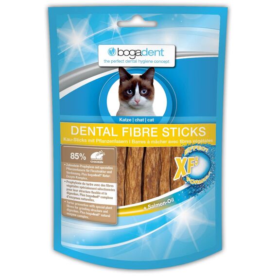 bogar, Bogadent Dental Sticks für Katzen, Katzen-Zahnpflege, Katzensnacks zur Förderung des Kauens und der Verdauung, Kaustangen Katze, Mit Fisch, Fleisch, Früchten und Mineralstoffen, 50 g
