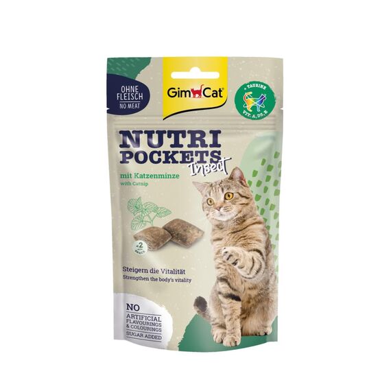 GimCat Nutri Pockets Insekt & Katzenminze - Knuspriger Katzensnack mit funktionalen Inhaltsstoffen - 1 Beutel (1 x 60 g)