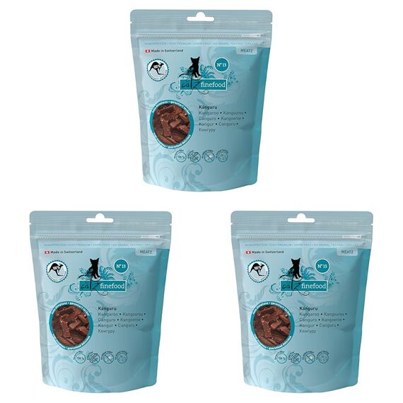 catz finefood Meatz Katzen Leckerlies Känguru N° 13 - knusprige Streifen aus 100 Prozent Kängurufleisch - Katzensnack für Allergiker ohne Zucker, getreidefrei, 45g (Packung mit 3)