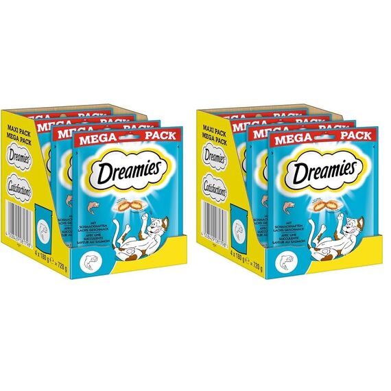 Dreamies Katzensnacks mit Lachsgeschmack, 8er Pack, 4x180g – Außen knusprige & innen cremige Katzenleckerlis