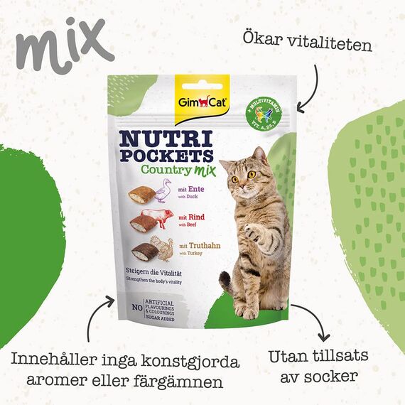 GimCat Nutri Pockets Country Mix - Knuspriger Katzensnack mit cremiger Füllung und funktionalen Inhaltsstoffen - 1 Beutel (1 x 150 g) (Packung mit 2)