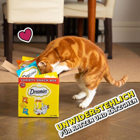 Dreamies Katzensnacks mit Lachsgeschmack, 4er Pack, 4x180g – Außen knusprige & innen cremige Katzenleckerlis
