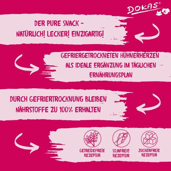 DOKAS Gefriergetrocknete Innereien - Getreidefreies Premium Leckerli für Katzen – Ideal als Belohnung, 6 x 15 g