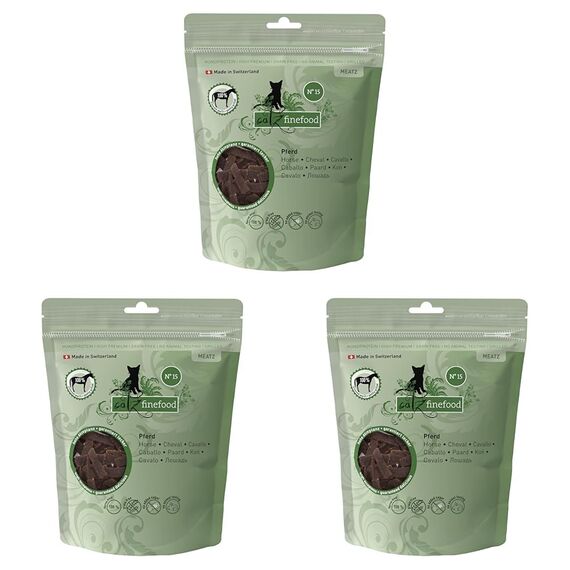 catz finefood Meatz Katzen Leckerlies Pferd N° 15 - knusprige Streifen aus 100 Prozent Pferdefleisch - Katzensnack für Allergiker ohne Zucker, getreidefrei (1 x 45 g) (Packung mit 3)