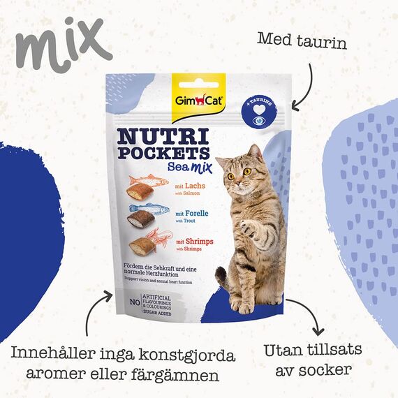 GimCat Nutri Pockets Sea Mix - Knuspriger Katzensnack mit cremiger Füllung und funktionalen Inhaltsstoffen - 1 Beutel (1 x 150 g) (Packung mit 2)