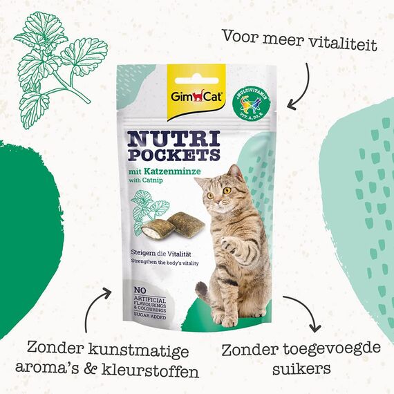 GimCat Nutri Pockets Katzenminze - Knuspriger Katzensnack mit cremiger Füllung und funktionalen Inhaltsstoffen - 1 Beutel (1 x 60 g) (Packung mit 2)