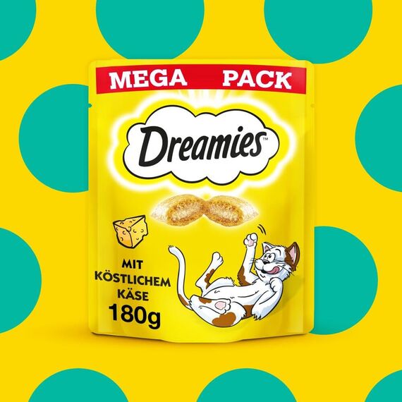 Dreamies Klassiker Katzensnacks mit Käse – Katzenleckerli mit knuspriger Textur und cremiger Füllung – 4 x 180g