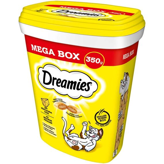DREAMIES Katzensnacks - 2x350g - mit Käse - Traumhaft knusprige Katzen Leckerlies mit zarter Füllung - Mega Box