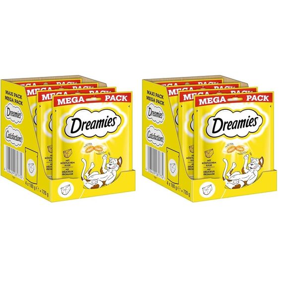Dreamies Klassiker Katzensnacks mit Käse – Katzenleckerli mit knuspriger Textur und cremiger Füllung – 4 x 180g (Packung mit 2)