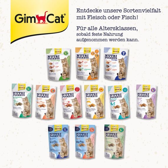 GimCat Nutri Pockets Insekt & Katzenminze - Knuspriger Katzensnack mit funktionalen Inhaltsstoffen - 1 Beutel (1 x 60 g)
