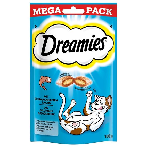 Dreamies Katzensnacks mit Lachsgeschmack, 8er Pack, 4x180g – Außen knusprige & innen cremige Katzenleckerlis