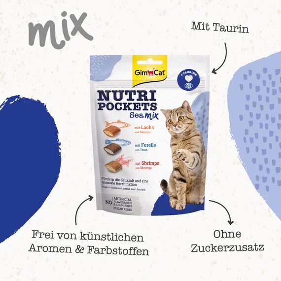 GimCat Nutri Pockets Sea Mix - Knuspriger Katzensnack mit cremiger Füllung und funktionalen Inhaltsstoffen - 1 Beutel (1 x 150 g)