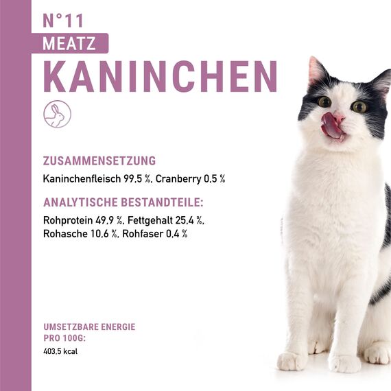 catz finefood Meatz Katzen Leckerlies Kaninchen N° 11 - knusprige Streifen aus Kaninchenfleisch - gegrillt und getrocknet - Katzensnack ohne Zucker, getreidefrei, 45g