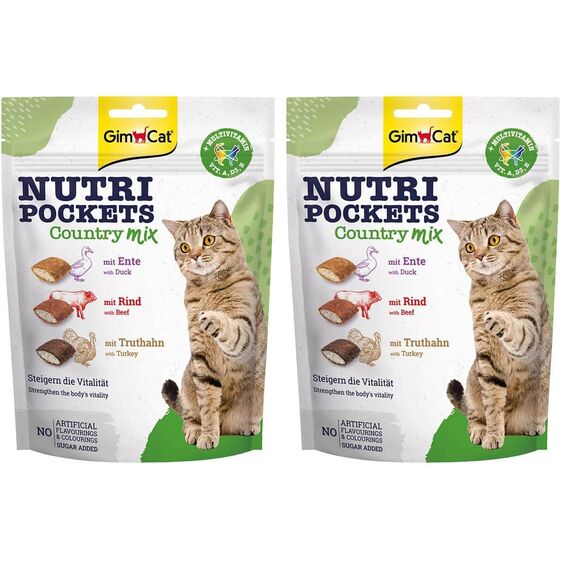GimCat Nutri Pockets Country Mix - Knuspriger Katzensnack mit cremiger Füllung und funktionalen Inhaltsstoffen - 1 Beutel (1 x 150 g) (Packung mit 2)