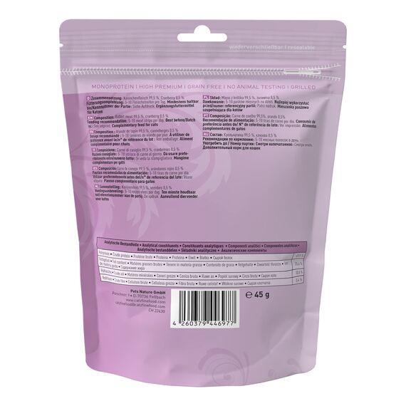 catz finefood Meatz Katzen Leckerlies Kaninchen N° 11 - knusprige Streifen aus Kaninchenfleisch - gegrillt und getrocknet - Katzensnack ohne Zucker, getreidefrei, 45g (Packung mit 2)