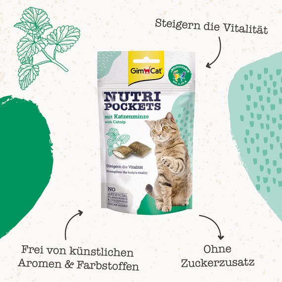 GimCat Nutri Pockets Katzenminze - Knuspriger Katzensnack mit cremiger Füllung und funktionalen Inhaltsstoffen - 1 Beutel (1 x 60 g)