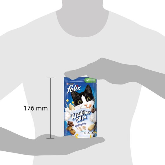 Felix KnabberMix Milchmäulchen Katzensnack, Knusper-Leckerlie Laktosearm, 8er Pack (8 x 60g)