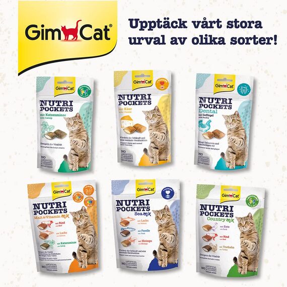 GimCat Nutri Pockets Malt & Vitamin Mix - Knuspriger Katzensnack mit cremiger Füllung und funktionalen Inhaltsstoffen - 1 Beutel (1 x 150 g) (Packung mit 2)