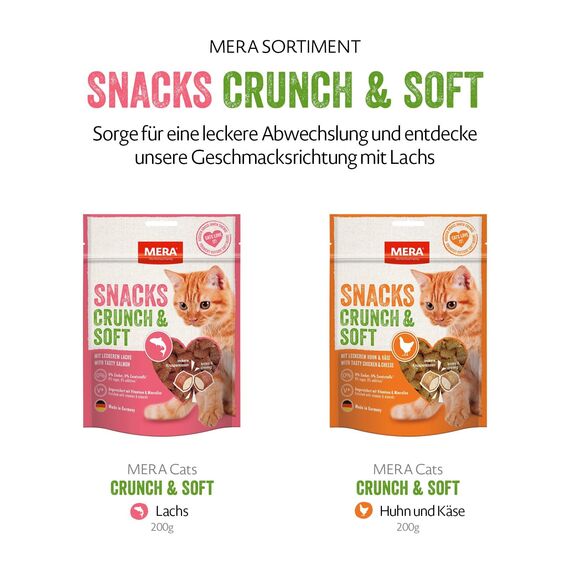 MERA Crunch & Soft mit Huhn & Käse (200g), köstliche Katzen Leckerlies, nahrhafte Katzensnacks voller Vitamine und Mineralien, Katzenleckerlis mit cremiger Füllung