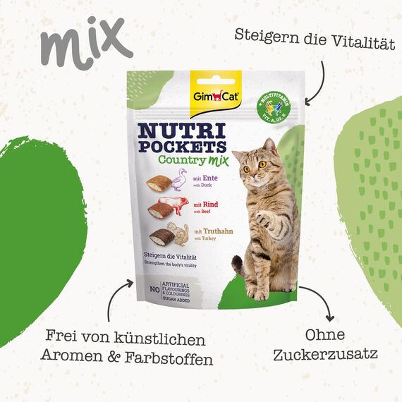 GimCat Nutri Pockets Country Mix - Knuspriger Katzensnack mit cremiger Füllung und funktionalen Inhaltsstoffen - 1 Beutel (1 x 150 g)