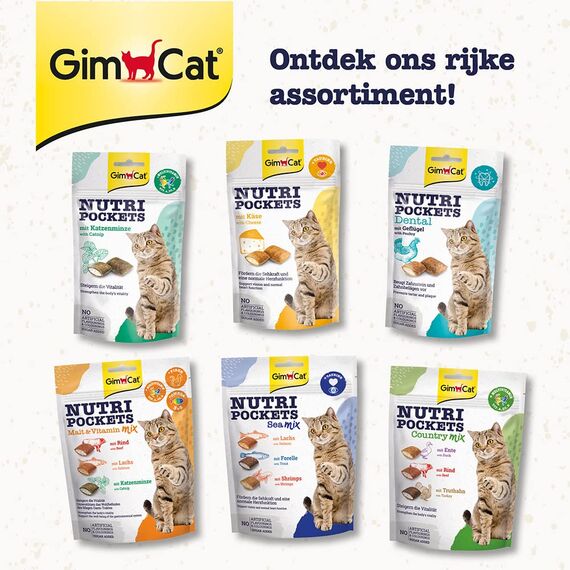 GimCat Nutri Pockets Katzenminze - Knuspriger Katzensnack mit cremiger Füllung und funktionalen Inhaltsstoffen - 1 Beutel (1 x 60 g) (Packung mit 2)