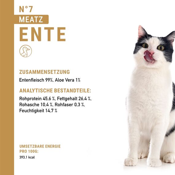 catz finefood Meatz Katzen Leckerlies Ente N° 7 - knusprig gegrillte Streifen aus Entenfleisch - mit Aloe Vera für die Darmflora - Katzensnack ohne Zucker, getreidefrei, 45g (Packung mit 3)