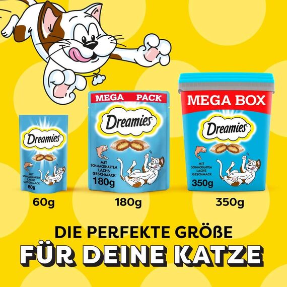 Dreamies Katzensnacks mit Lachsgeschmack, 4er Pack, 4x180g – Außen knusprige & innen cremige Katzenleckerlis