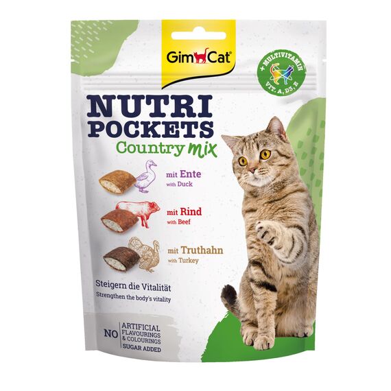 GimCat Nutri Pockets Country Mix - Knuspriger Katzensnack mit cremiger Füllung und funktionalen Inhaltsstoffen - 1 Beutel (1 x 150 g)