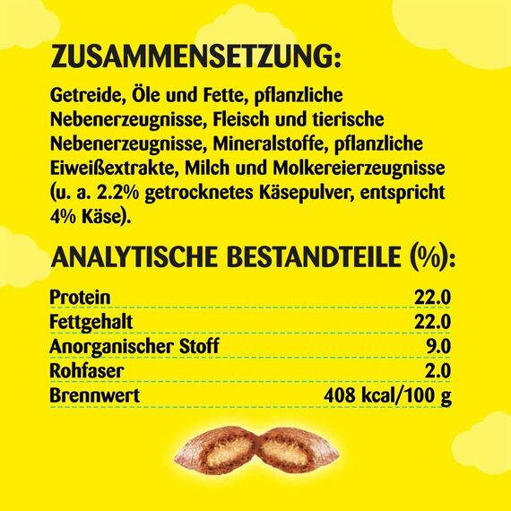 DREAMIES Katzensnacks - 2x350g - mit Käse - Traumhaft knusprige Katzen Leckerlies mit zarter Füllung - Mega Box