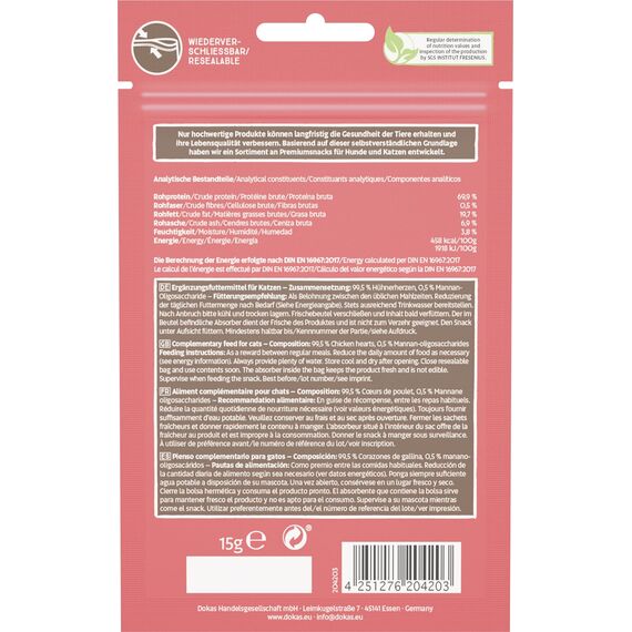 DOKAS Gefriergetrocknete Innereien - Getreidefreies Premium Leckerli für Katzen – Ideal als Belohnung, 6 x 15 g