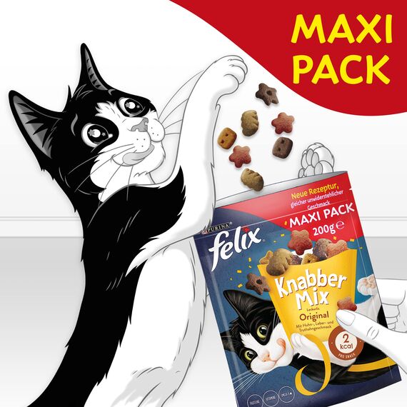 Felix KnabberMix Original Katzensnack, Knusper-Leckerlie mit 3 Geschmacksrichtungen, 1er Pack (1x200g)