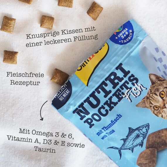 GimCat Nutri Pockets Fisch Thunfisch - Knuspriger Katzensnack mit funktionalen Inhaltsstoffen - 1 Beutel (1 x 60 g)