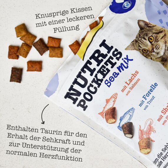 GimCat Nutri Pockets Sea Mix - Knuspriger Katzensnack mit cremiger Füllung und funktionalen Inhaltsstoffen - 1 Beutel (1 x 150 g)
