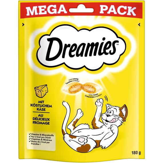 Dreamies Klassiker Katzensnacks mit Käse – Katzenleckerli mit knuspriger Textur und cremiger Füllung – 4 x 180g