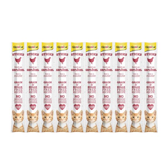 GimCat Sticks Geflügel - Softe Kaustangen mit hohem Fleischanteil und ohne Zuckerzusatz - 1 Multipack (10 Sticks)