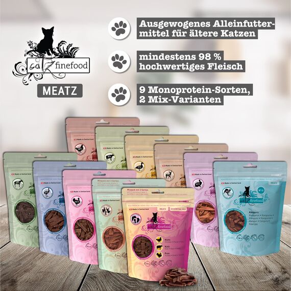 catz finefood Meatz Katzen Leckerlies Pferd N° 15 - knusprige Streifen aus 100 Prozent Pferdefleisch - Katzensnack für Allergiker ohne Zucker, getreidefrei (1 x 45 g) (Packung mit 3)