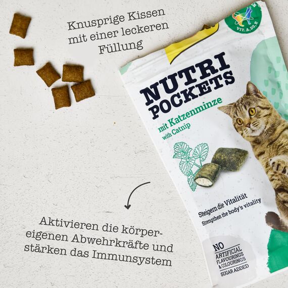 GimCat Nutri Pockets Katzenminze - Knuspriger Katzensnack mit cremiger Füllung und funktionalen Inhaltsstoffen - 1 Beutel (1 x 60 g)