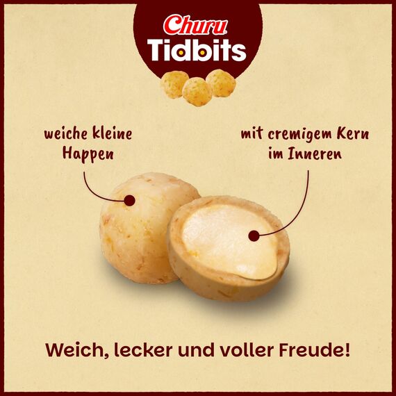 INABA Churu Tidbits Cat Treats für kleine Katzen, Hochwertige Proteine mit Thunfisch, Getreidefrei, Zuckerfrei Katzen Leckerlies, Weiche und zähe Katzenleckerlis in kleinen Häppchen 96 g (1er Pack)