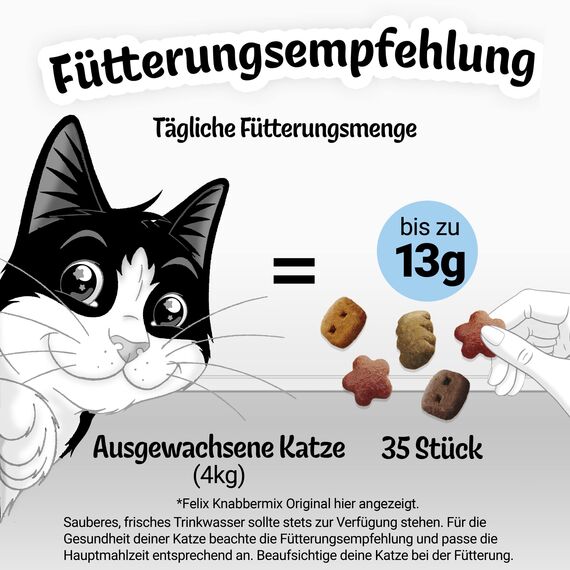 Felix KnabberMix Dreikäsehoch Katzensnack, Knusper-Leckerlie mit Käsegeschmack, 8er Pack (8 x 60g)