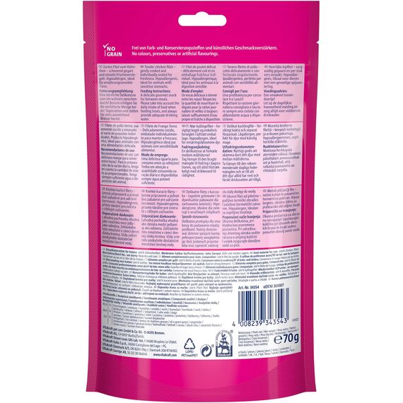 Vitakraft Premium, Katzen Leckerli, mageres Hühnchenfilet, Vorratsgröße, hypoallergen, ohne Zusatz von Getreide (7X 70g)