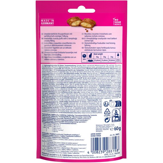 Vitakraft Crispy Crunch Classic, Katzen Leckerli, knuspriger Katzensnack gefüllt mit Lachs, im wiederverschließbaren Beutel, ohne Zusatz von Zucker (1x 60g)
