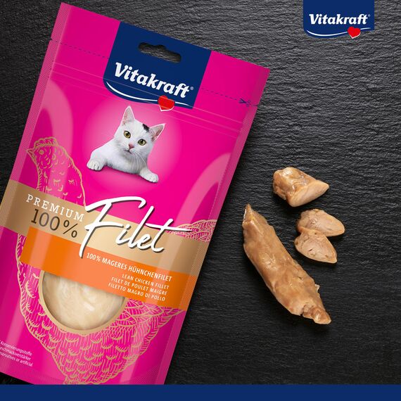 Vitakraft Premium, Katzen Leckerli, mageres Hühnchenfilet, Vorratsgröße, hypoallergen, ohne Zusatz von Getreide (7X 70g)