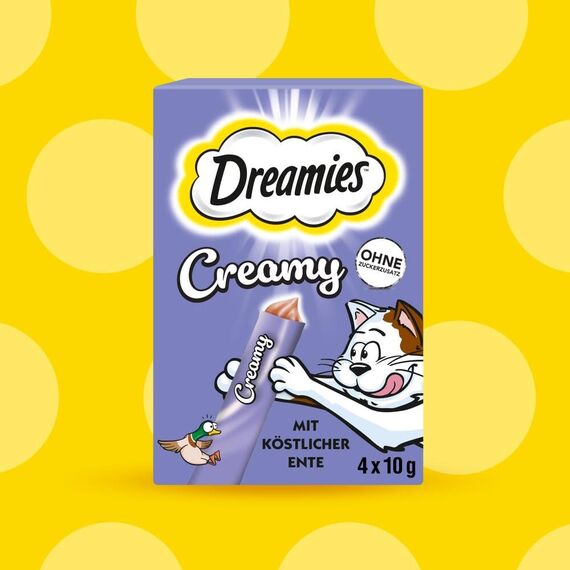 Dreamies Katzenleckerlis Creamy Snacks mit Ente – köstlich cremiger Geschmack – 44 Portionsbeutel (11 x 4 x 10g)