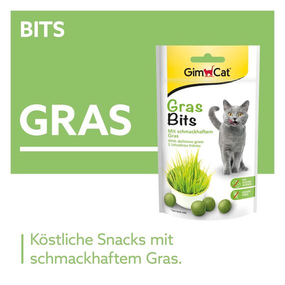 GimCat Gras Bits - Getreidefreier und vitaminreicher Katzensnack mit echtem Gras - 8er Pack (8 x 40 g)