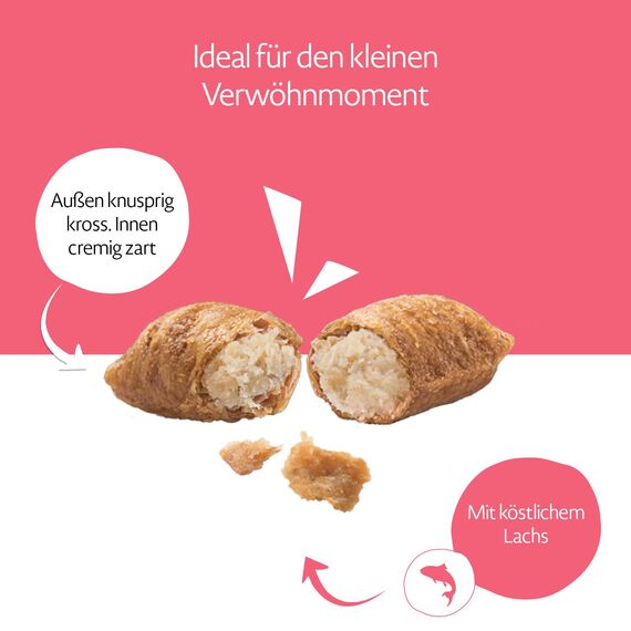 mera Crunch & Soft mit Lachs, 200g köstliche Katzen Leckerlies, nahrhafter Katzensnack voller Vitamine und Mineralien, krosse Kissen mit cremiger Füllung