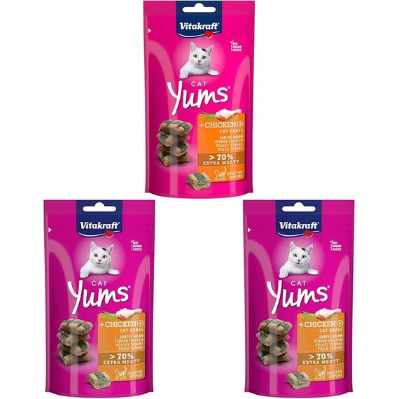 Vitakraft - YUMS Katze, saftiger Snack für Katzen mit Huhn und Katzengras - 40 g (Packung mit 3)