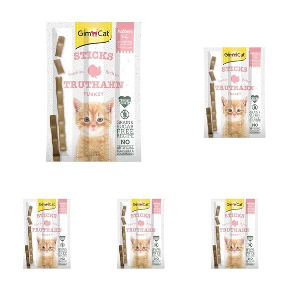 GimCat Sticks Kitten Truthahn - Softe Kaustangen mit hohem Fleischanteil und ohne Zuckerzusatz - 1 Packung (1 x 3 Sticks) (Packung mit 5)
