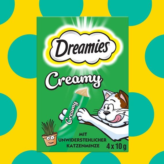DREAMIES Creamy Multipack Katzenminze, 11x4x10g - Cremige Leckerlis mit Katzenminze für Katzen
